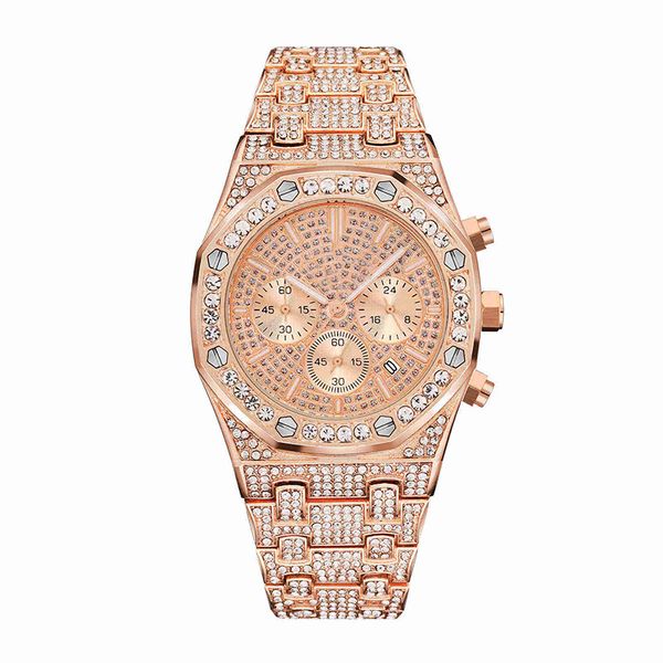 

luxury mens diamond watch royal oak female designer watches full iced out watch all subdial work quartz movement wristwatch gift day clock, Slivery;brown