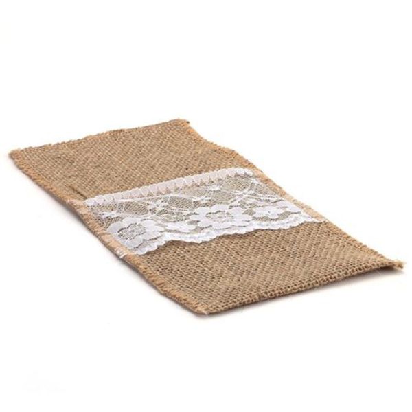 

12/24pcs vintage burlap lace wedding tableware bag cutlery holder decor gift new