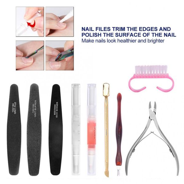 

acrylic nail kit nail trimming tool set dead skin scissors fork steel pusher file dust brush kit manicure accessories