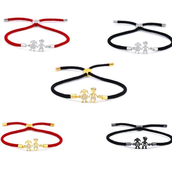 

cute couple bracelet family siblings zircon red rope charm bracelets women lovers kids girls jewelry gifts brt-b05, Black