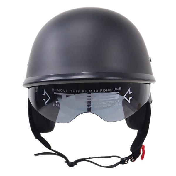 

flat black motorcycle half open face helmet with sun visor dot approved