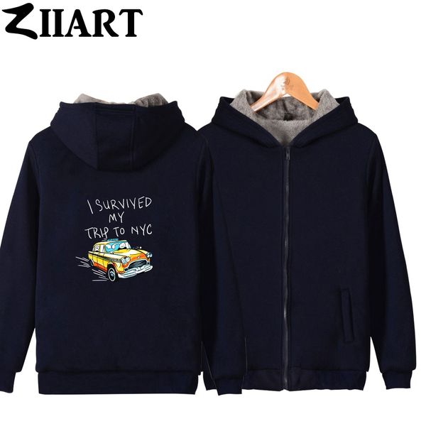 

spider man homecoming i survived my trip to nyc taxi boys man male full zip autumn winter plus velvet parkas ziiart, Black