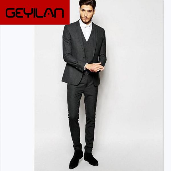 

custom mens suits 3 pieces dark grey elegant work wear formal prom suits groomsmen wedding tuxedos (coat+pants+vest, White;black