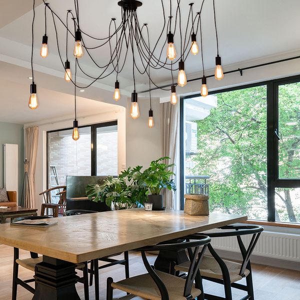 

modern big spider industrial ceramic lampholder black vintage pendant lamp loft led 14 lights e27 pendant lights for living room