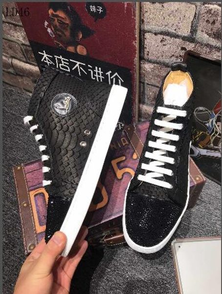 

a9 new christian luxury louboutin bottom red bottoms studded spikes brand cl mens casual shoes men women party lover sports sneakers, Black