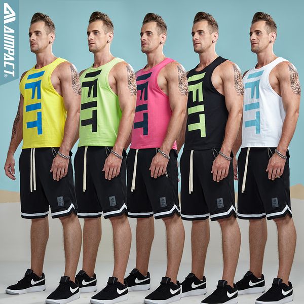 

aimpact 2018 bodybuilding men ' tank vivid fitted basic male vest muscle singlets crossfit fitness workout tees man am1021, White;black