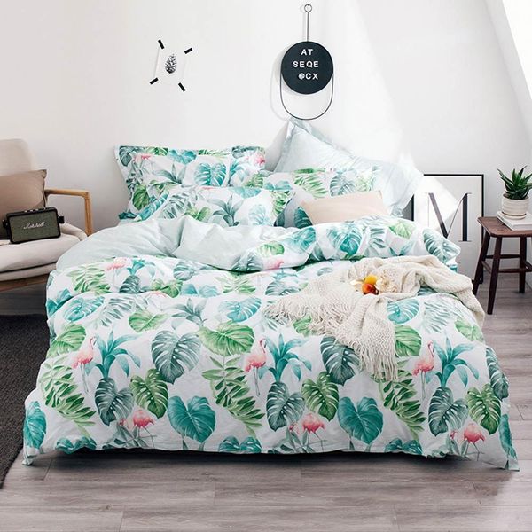 

svetanya cotton bedding set leaves flamingo printing flat sheet pillowcase duvet cover linen sets single  king size