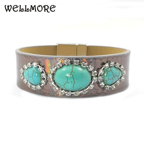 

wellmore leather bracelets water drop stone magnetic wrap bracelets have 3 size bohemian for women, Golden;silver