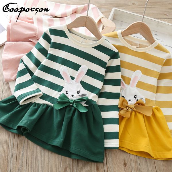 

girls long sleeve fashion dress kids girl spring strap dress with rabbit toddler basic dresses sweet lovely dresses, Red;yellow