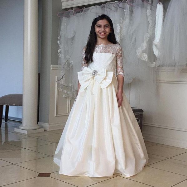 

ball gown pageant half sleeve kids gown satin one neck flower girl dresses for wedding girl' floor length child party birthday dress m, White;blue