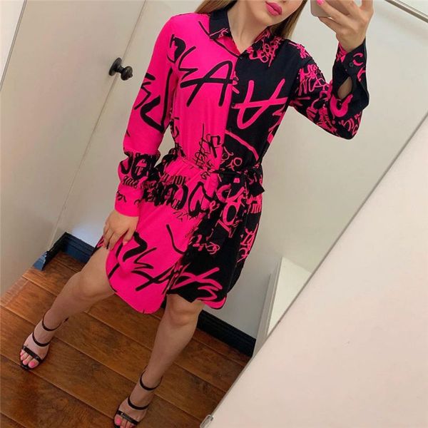 

womens shirt dresses letter print casual dress lapel neck long sleeve dress new designer dress, Black;gray