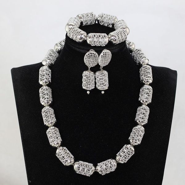 

2018 new african silver wedding beads jewelry labyrinth pattern beads necklace set handmade jewelry for bride p84-10, Black