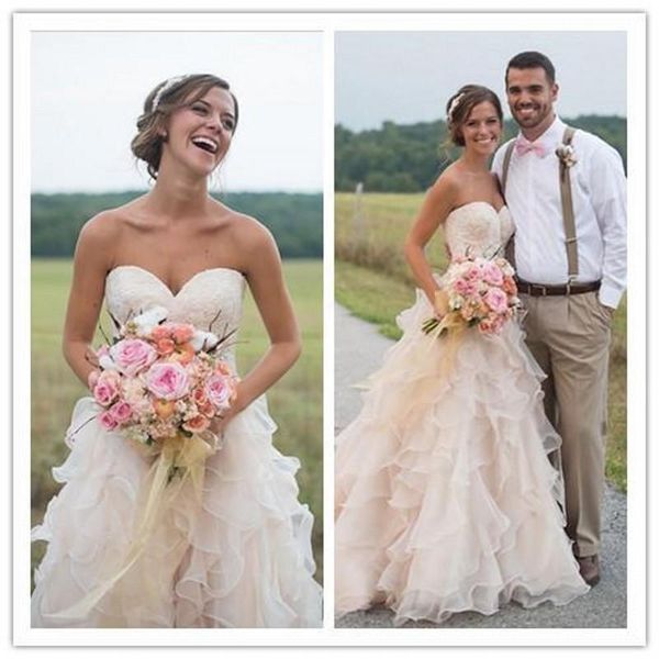 

2019 new country wedding dresses organza tiered a line sweetheart floor length wedding bridal gowns formal dresses for wedding party 1338, White