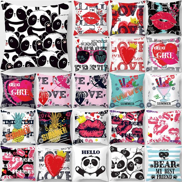 

fashion beauty pattern cute panda lip pillow case love letter square pillow cases high definition cover 45*45cm