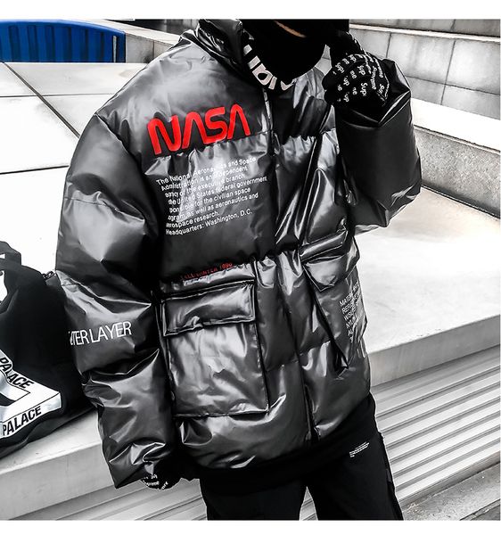 

nasa down coat for men women fashion brand winter luxury white duck down work casual parkas, Black