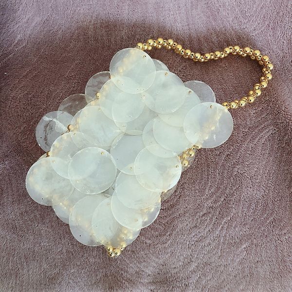 

handmade big natural shell weaving totes bag women fashion fish scale pattern evening bag phone makeup lipstick shell bags 2020