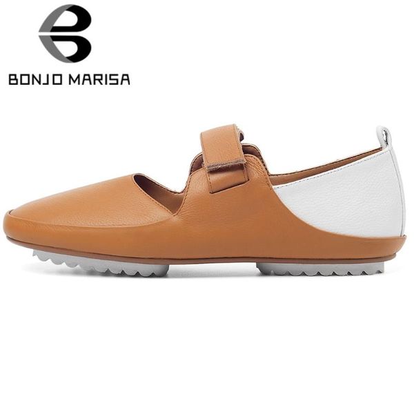 

bonjomarisa genuine leather spring flats hook loop mixed color casual office flats women 2020 leisure shoes woman, Black