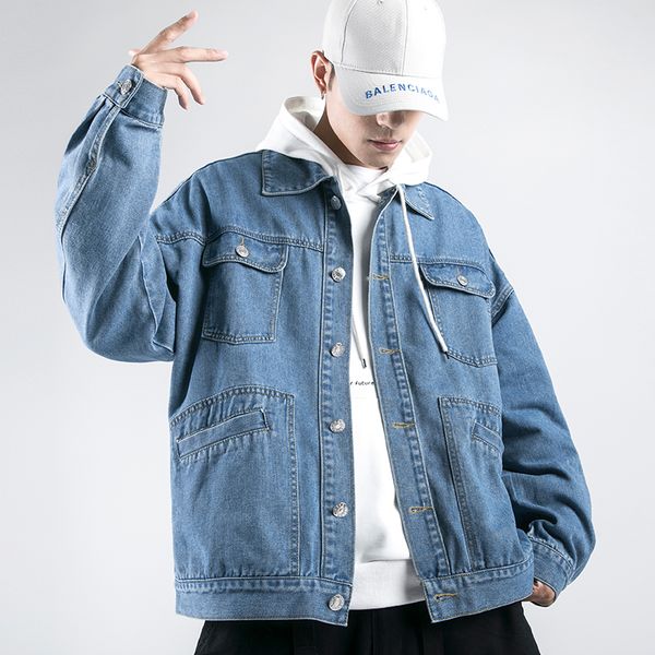 

iidossan men basic coat denim jackets for men jeans jacket new hip hop streetwear overalls denim coat oversize casual 2020, Black;brown