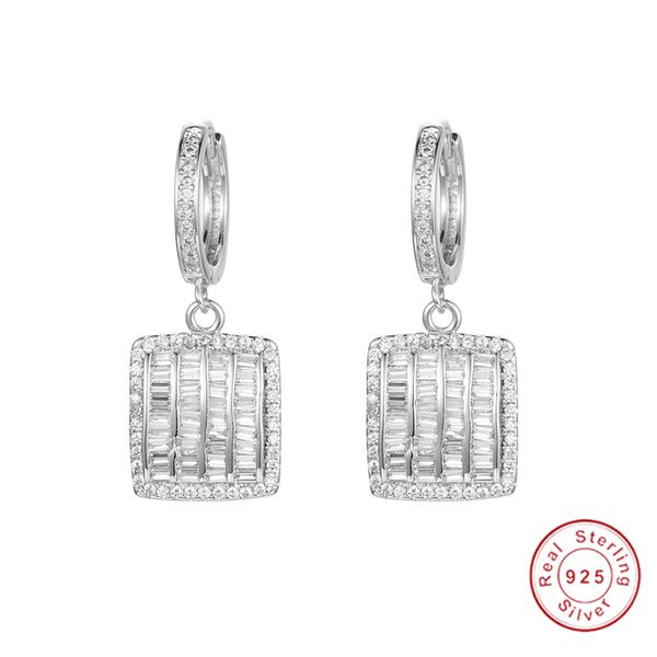 

lady's solid 925 sterling silver earrings square put together sona diamond earrings luxury wedding jewelry for women