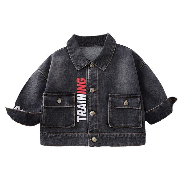 

2020 fashion spring cotton black denim jacket kids baby boys cartoon kid children coat for girls outwear clothes 1 2 3 4 5 years, Blue;gray