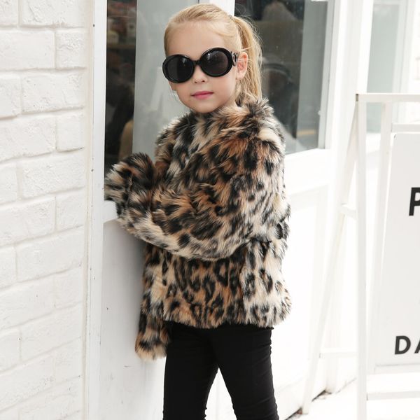 

2018 children coat faux fur coat kids baby girls leopard autumn winter jacket thick warm outwear clothes a#, Blue;gray