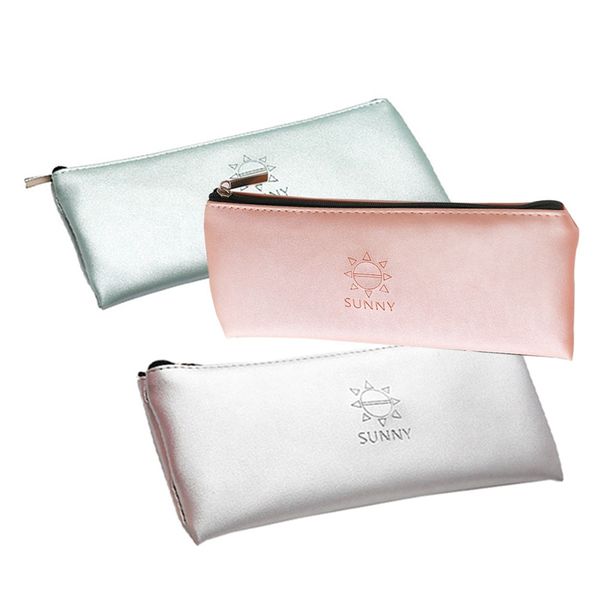 

super recommended simple green gold silver pink leather pencil case school supplies stationery gift storage bag pencil box