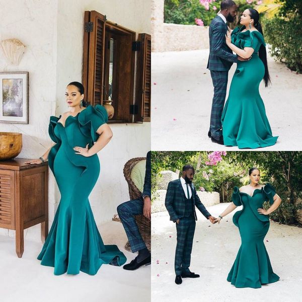 

hunter plus size evening dresses off the shoulder satin sweep train mermaid prom dress women wear custom made ruffles formal gowns, Black;red