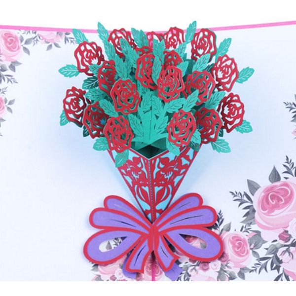 

3d up rose flowers greeting card christmas birthday new year invitation h55e