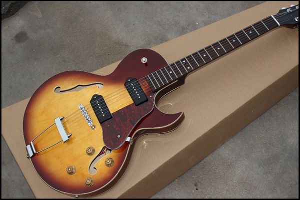 

wholesale selling jazz electric guitar hollow body with sunburst color ,musical guitar 0625