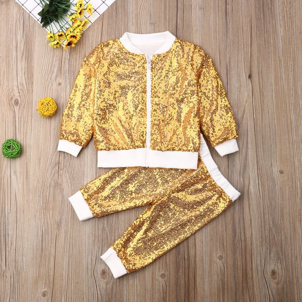 

Pudcoco Newest Fashiont Toddler Baby Girl Clothes Sequin Long Sleeve Zipper Coat Tops Long Pants 2Pcs Outfits Clothes
