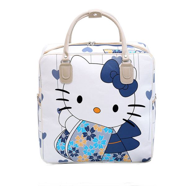 

pu leather hello kitty cat travel bag women girl cute duffle pouch weekend overnight cartoon shoulder tote portable luggage item