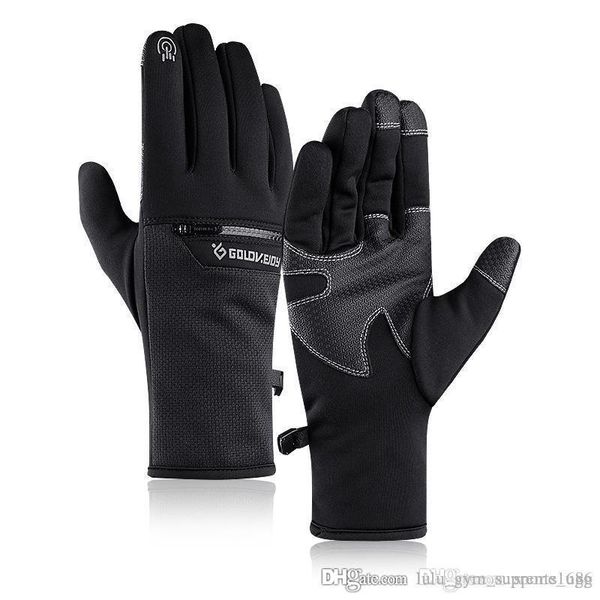 

ski gloves men women outdoor sports touch screen riding waterproof zipper pocket plushing warm wind-proof waterproof mountaineering cold-pro, Black