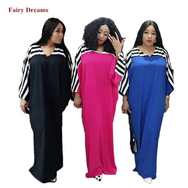 

african maxi dresses women spring summer autumn ladies long dress hijab striped plus size loose african clothing fairy dreams, Red
