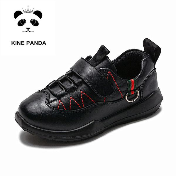 

kine panda kids causal sneakers for boys sport style genuine leather shoes children school student flats lightweight 26-37, Black;red