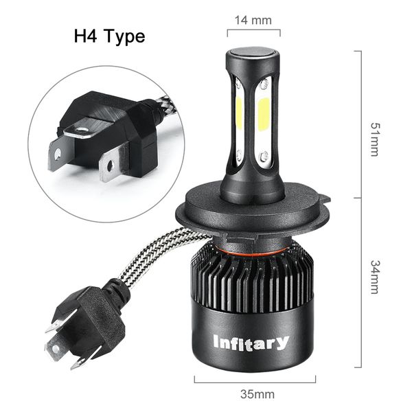 

infitary h4 led headlight bulbs auto headlamp hi-lo beam 72w 8000lm