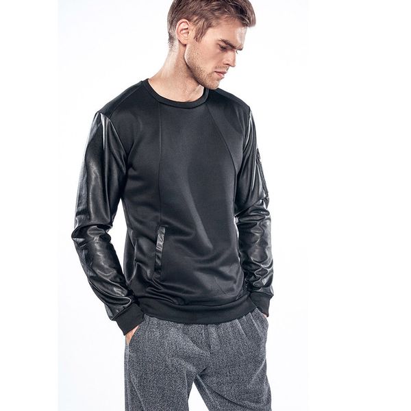 

2018 new style fashion patchwork men's slim fit o neck long sleeve tee shirts casual t-shirt o neck, White;black