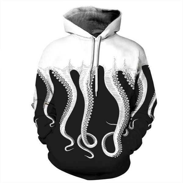 

2020 мужская дизайнерская толстовка octopus pattern printed hoodie пары простой повседневный топ с длинным рукавом уличный хип-хоп толстовка, Black