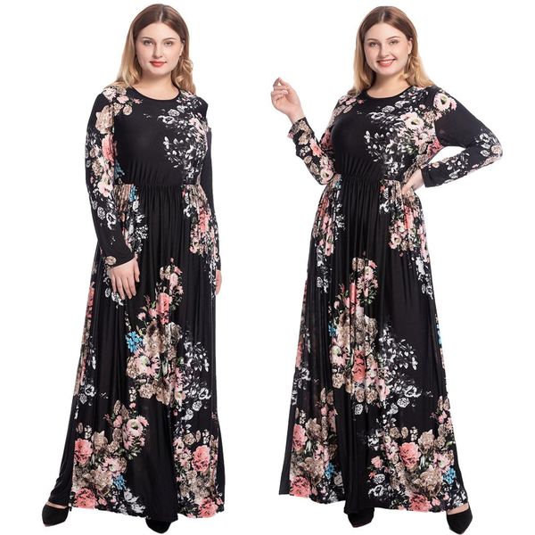 

плюс размер new boho цветочные печати maxi длинное платье женщины отдыха партии платье драпированные с длинным рукавом мусульманское вскольз, Red