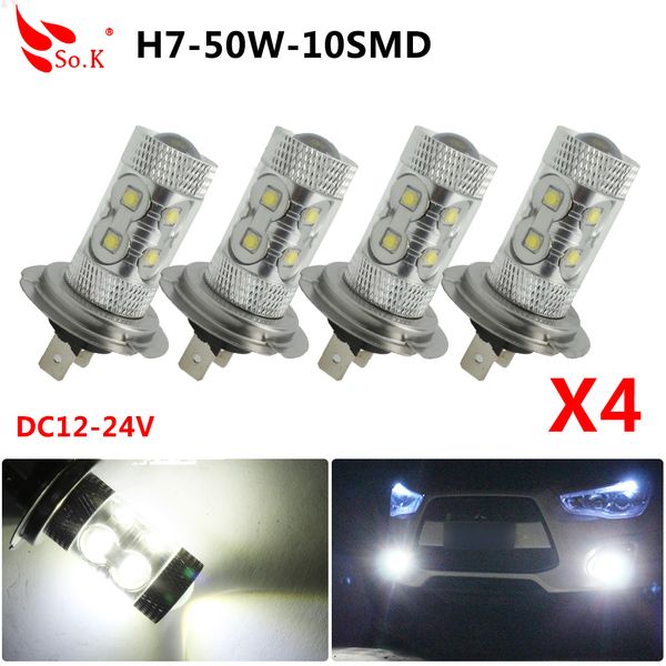 

2pcs/4pcs h7 led car fog lamp bulbs 50w super bright white led car auto daytime running light fog light 2000lm