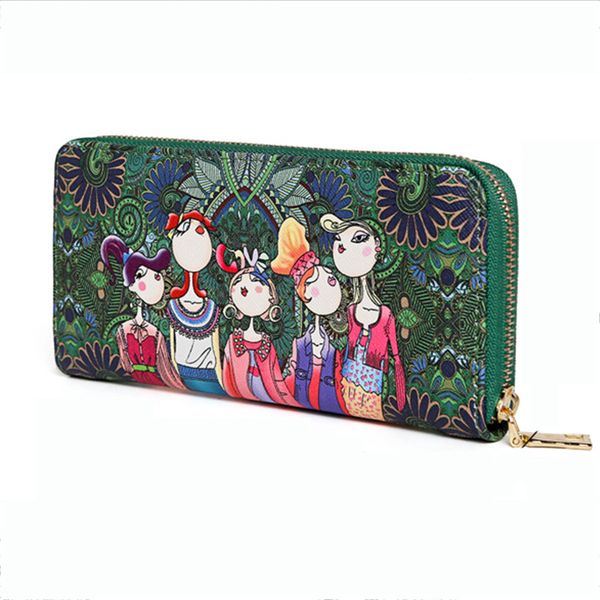 

luxury wallet handbag designer cartoon printed wallet women long buckle mobile phone bag purse card package female, Red;black
