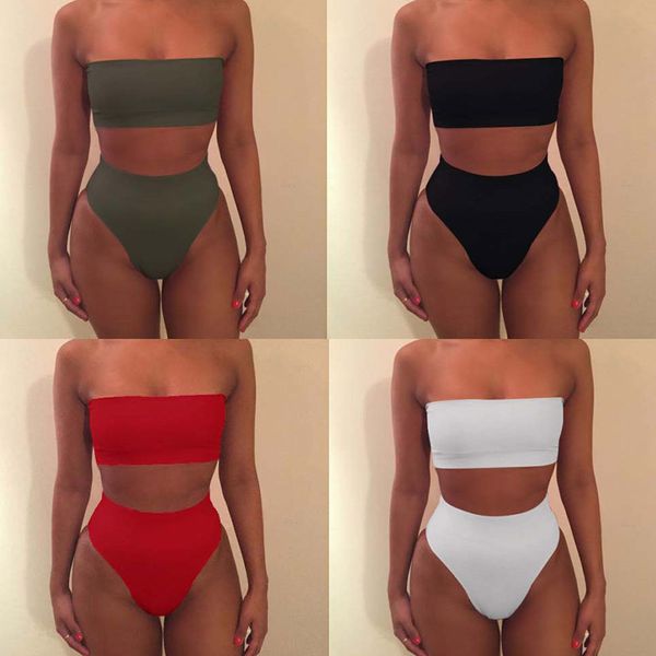 

high waist swimsuit 2019 bikini women brazilian pad swimwear push up bandeau plus size bottom bikini set bathing suits