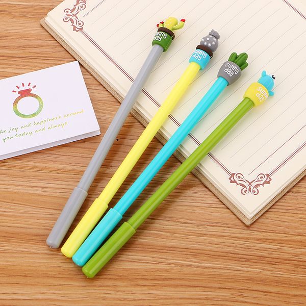 

40 pcs/lot fresh cactus gel pen cute 0.5 mm black ink signature pen school office writing supplies promotional gift