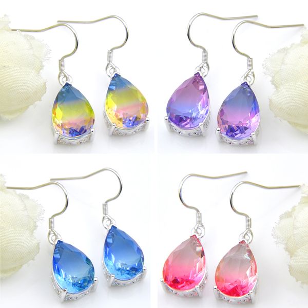 

luckyshine1015 mm 10 pair holiday gift earring new water drop tourmaline gems silver cubic zirconia crystal fashion charm women dangle earr