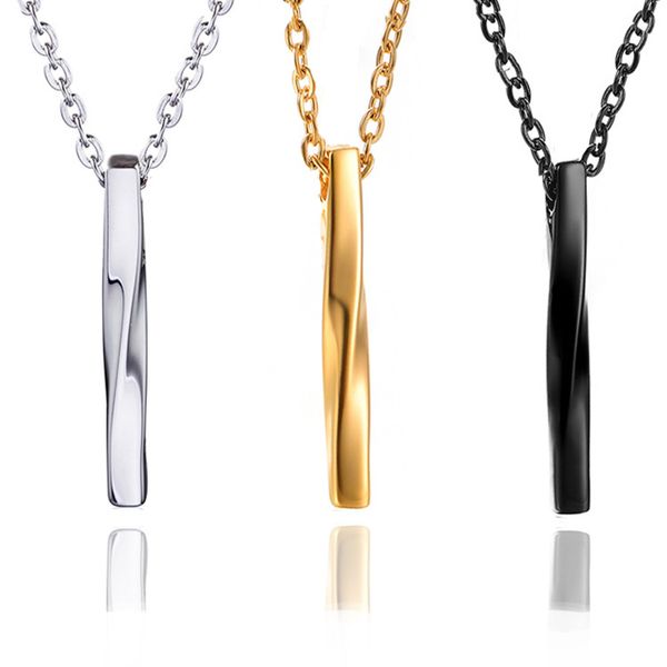 

vintage twisted cylindrical pendant necklace gun plated 316l stainless steel strip for men women with chain gift, Silver