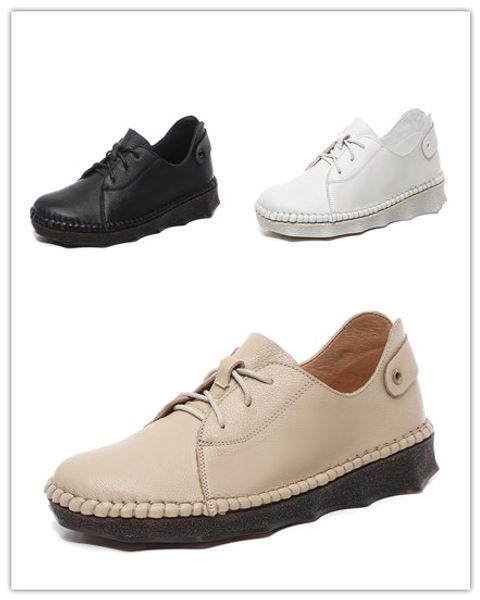 

flat cowhide women's handmade shoes women's casual shoes brand women's shoes with shoelaces, Black