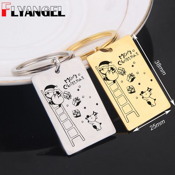 

flyangel выгравированы санта-клаус брелок ювелирные изделия мода брелок сумка шарм рождественские подарки рождественская елка украшения дети, Silver