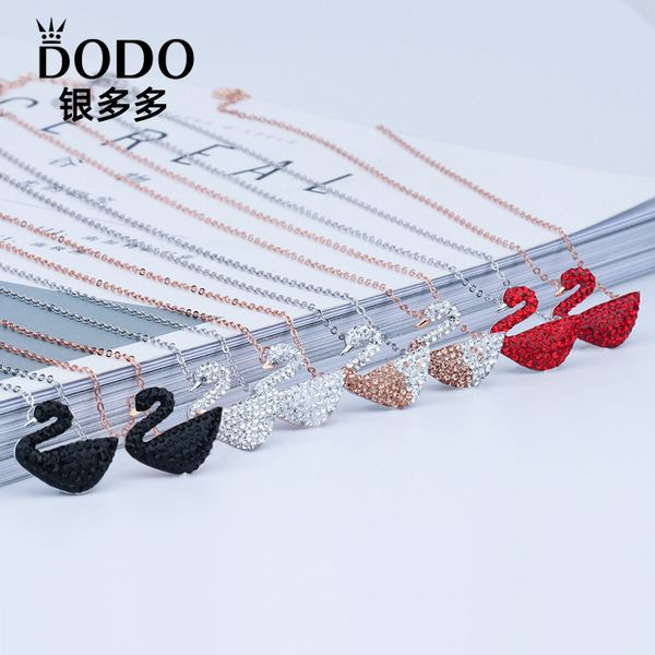 

925 sterling silver brilliant red swan necklace elegant 18k rose gold all-match accessories red diamond set crystal clavicle chain