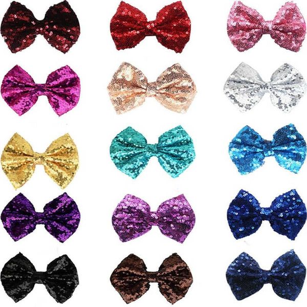 

fashion girls cute glitter shiny hair hairpin bow kids baby sequin clip bowknot, Slivery;white