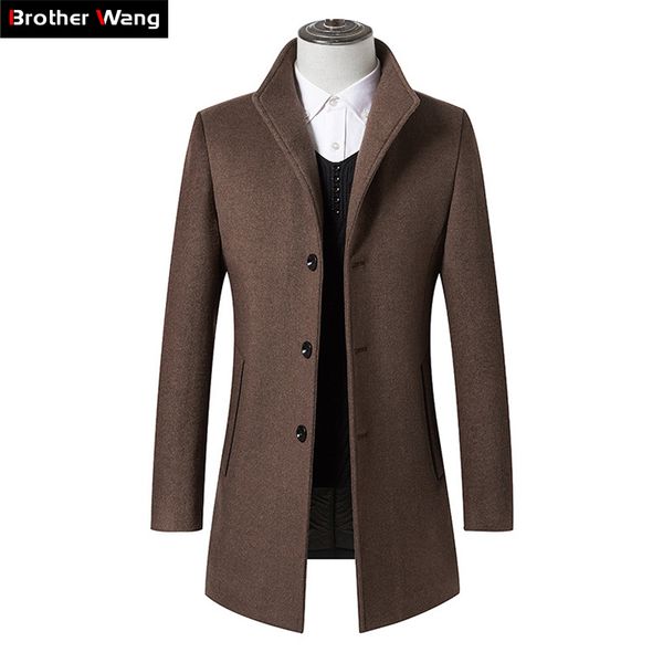 

men clothes 2019 autumn winter new long wool jacket male fashion casual thicken slim fit mens coat brand clothing, Black