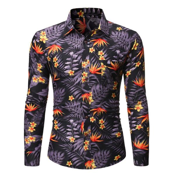 

klv shirts 2020 new stylish camisas men's spring summer casual slim printed long sleeve shirts beach blouse 030605, White;black